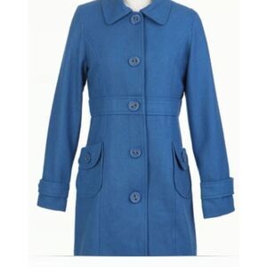 Tulle Vintage Retro Style Turquoise Blue Wool Blend Pea Coat Jacket XS